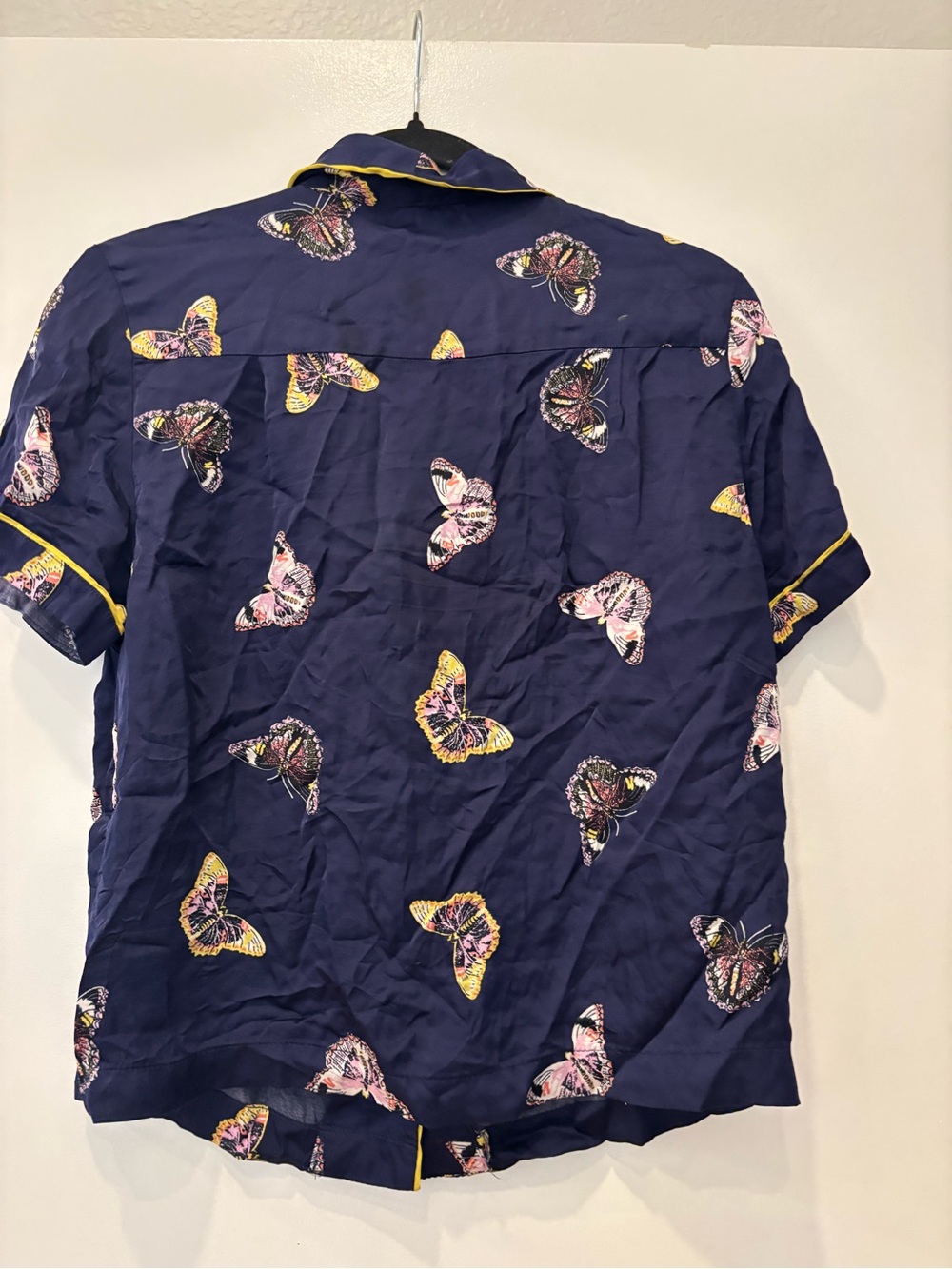 Anthropologie Butterfly Print Short-Sleeve Button down collared pajama shirt - Picture 2 of 5
